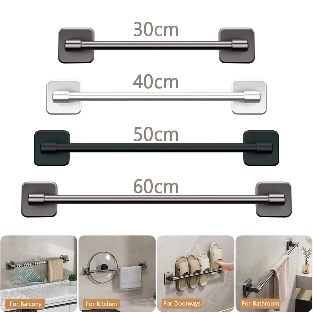 30/40/50/60cm Towel Bar Bathroom Nail-free Towel Rack Grey White Wall Mounted Bath Towel Rack Kitchen Pot Cover Rack Shoe Racks
