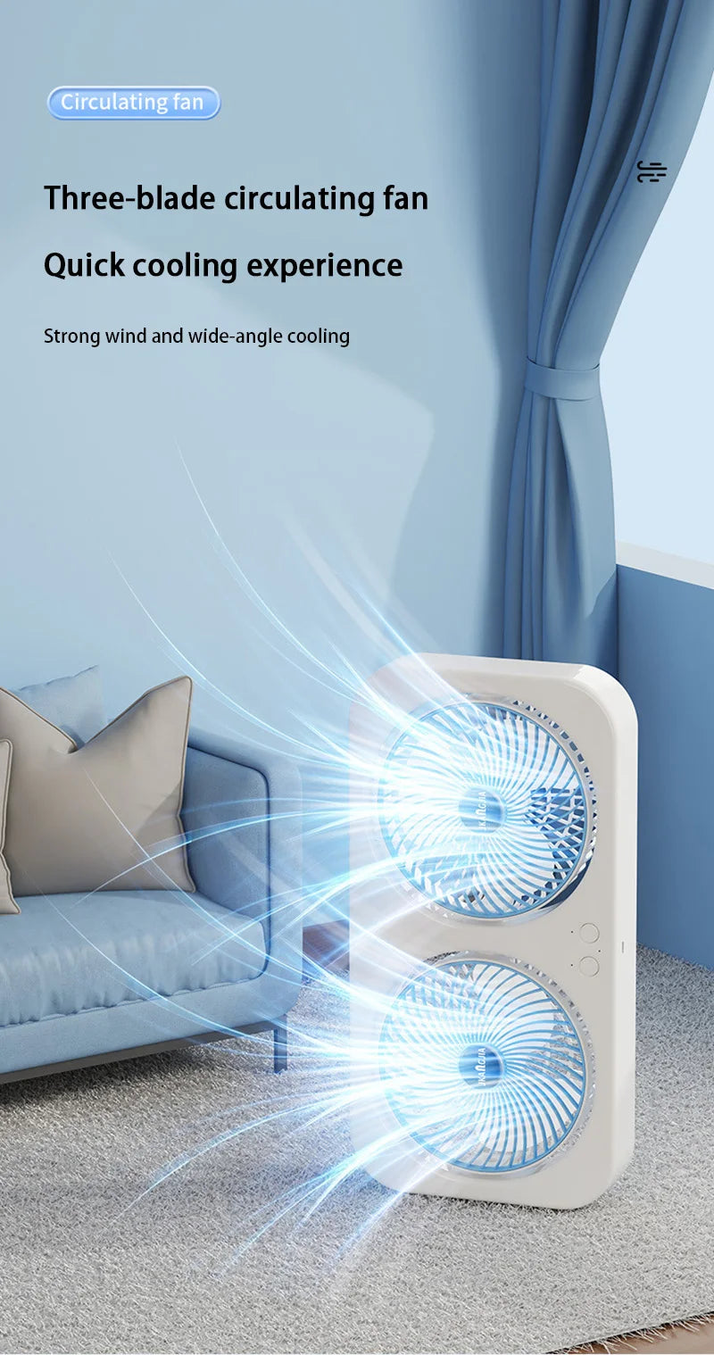 Double Head Fan Air Circulation Fan Dormitory Home Silent Charging Desktop Wall Mounted Super Strong Small Electric Fan