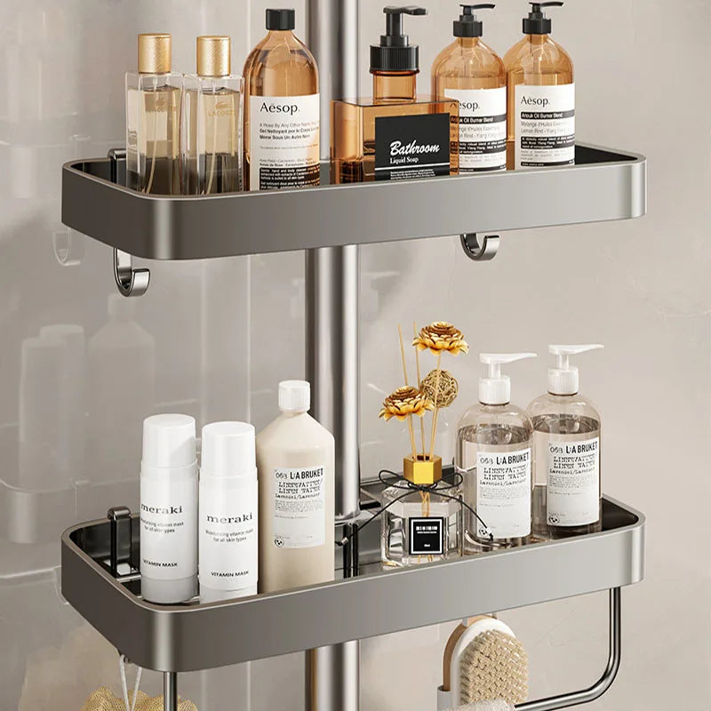 Bathroom Shower Storage Shower Gel Shampoo Rack Lifting Rod Removable Tray No Drilling Soap Holder Shower Shelf