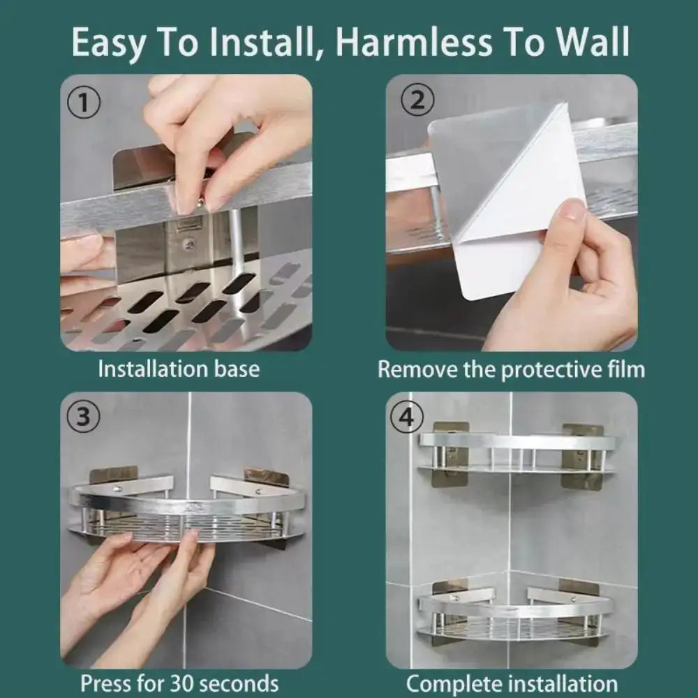 Metal Tension Mounted Shower Caddy, Wall Corner Shelf for Bathroom Storage,Organizer for Toiletries and Accessories