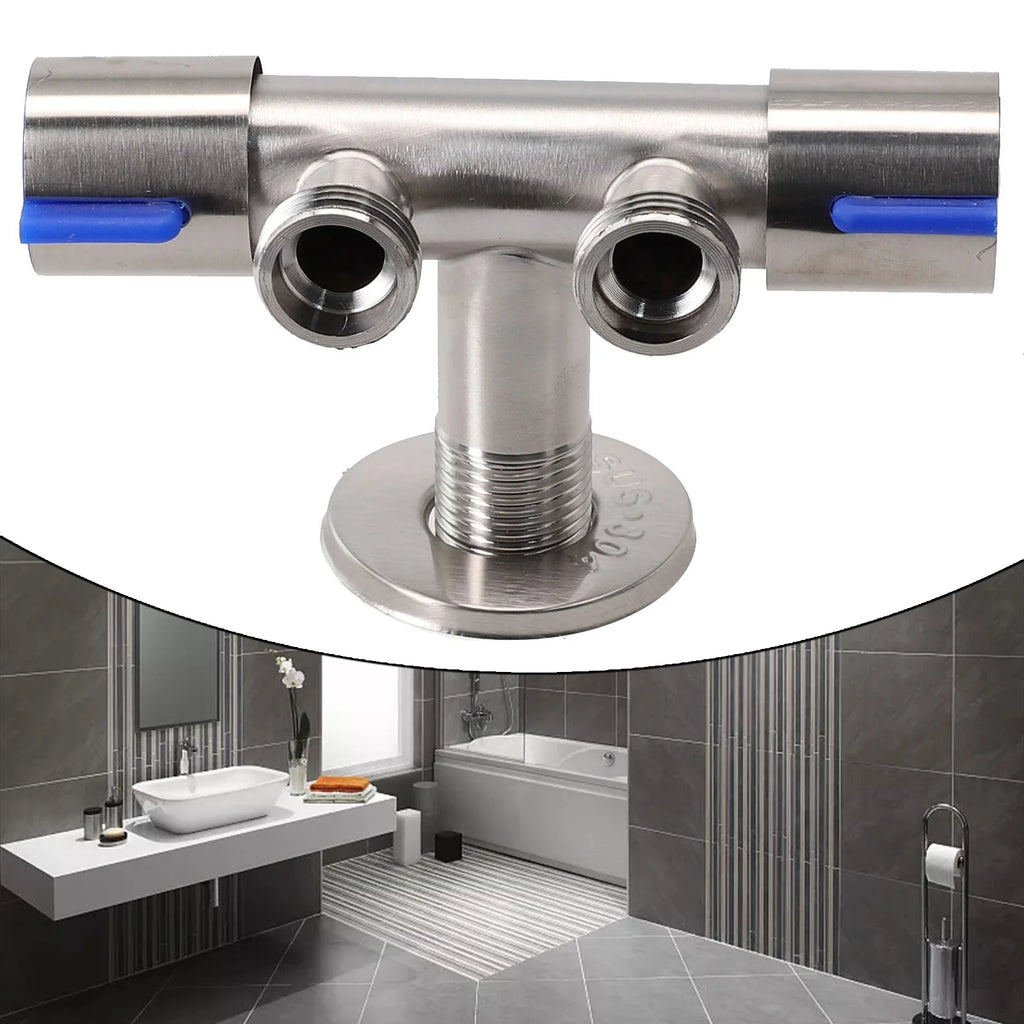 Bathroom Double  Handle Faucet  Dual Control  Stainless Steel Cold Water Faucet Bathroom Washing Machine Faucet Triangle Valve