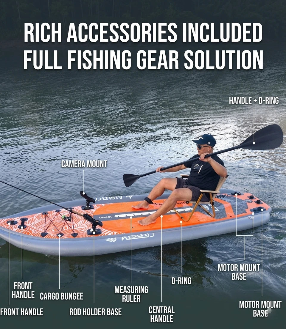 Inflatable Fishing Boat Kayak SUP Thickened Sea Fishing Paddle Board with Rod Holders, Stable Lure Fishing Platform