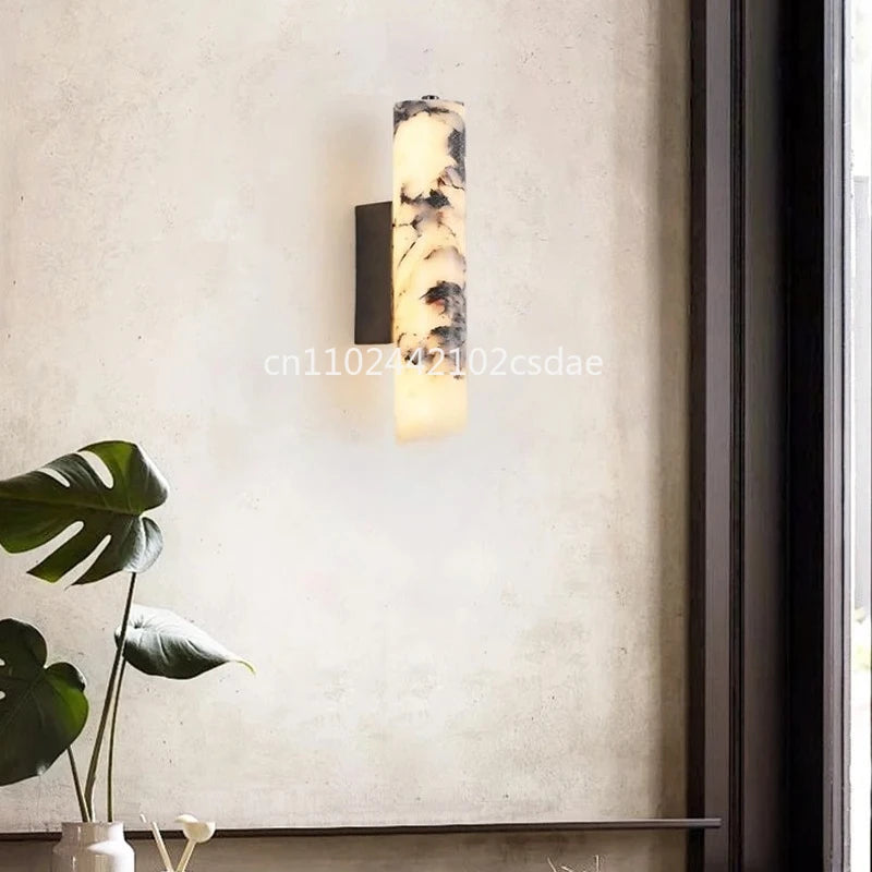 Italian Wall Lamp Natural Marble Bedroom Bedside  Black Modern  Luxury Stone Wall Light Living Room Hallway Decor Wall Sconce
