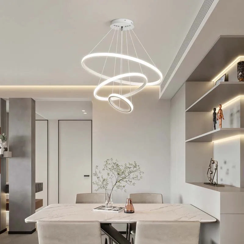 Modern simple LED living room lights light luxury Scandinavian round dining room bedroom bar chandelier creative circle light
