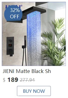 JIENI 8 Inch Brushed Gold Rainfall Shower Faucet Sets Wall Mounted Bathroom Round & Square Head 2 Handles Control Mixer Shower