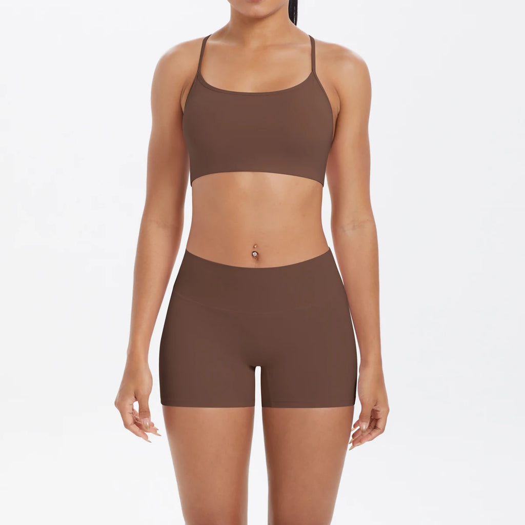 New Cross Backless Yoga Bra And Fitness Shorts Gym Yoga Set Woman’s Summer Running Sports Quick-Dry Women Gym Clothing Yoga Suit