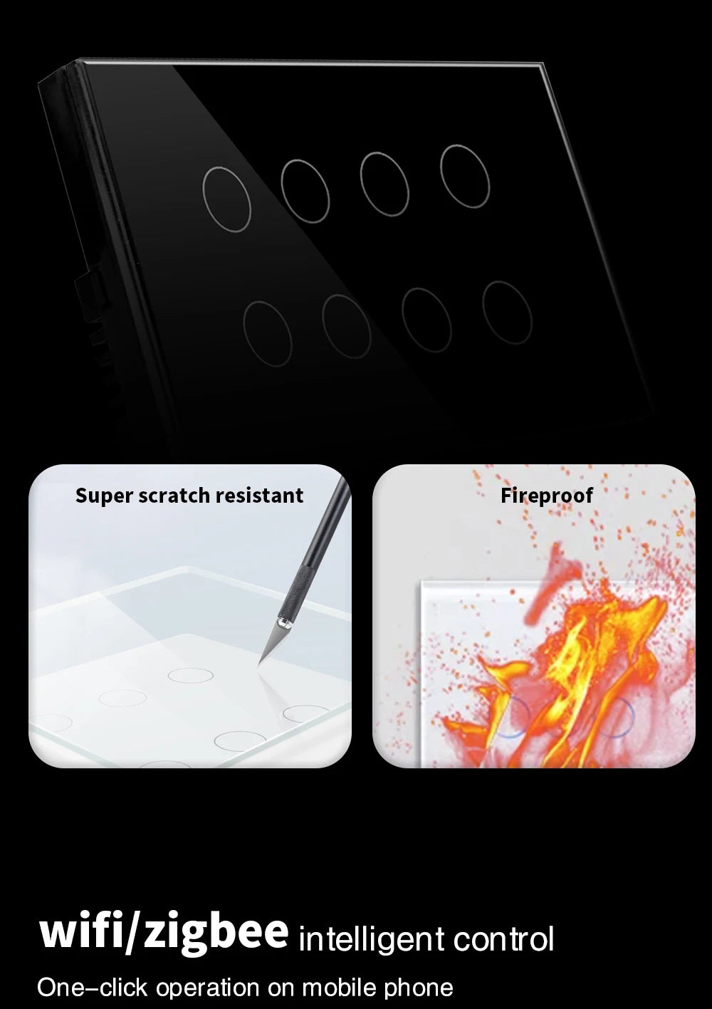 WIFI Smart Touch Light Wall Switch Interruptor Glass Panel 8/10 Gang 147*86mm Work Tuya APP  Whole house intelligent control