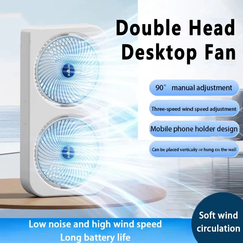 Double Head Fan Air Circulation Fan Dormitory Home Silent Charging Desktop Wall Mounted Super Strong Small Electric Fan