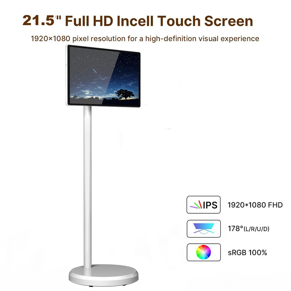 Mobile Touch Screen Lcd Tv 21.5 Inch White Mini Tv 4G+64G FHD Smart Television Android Portable Smart Tvs For Entertainment