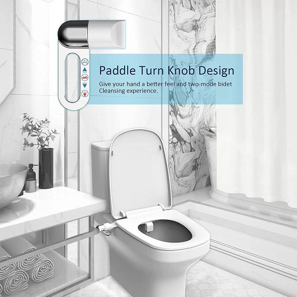 New Ultra-thin Bidet Attachment Fresh Water Sprayer Dual Nozzles Adjustable Water Pressure Self Cleaning Non Electric Bidet