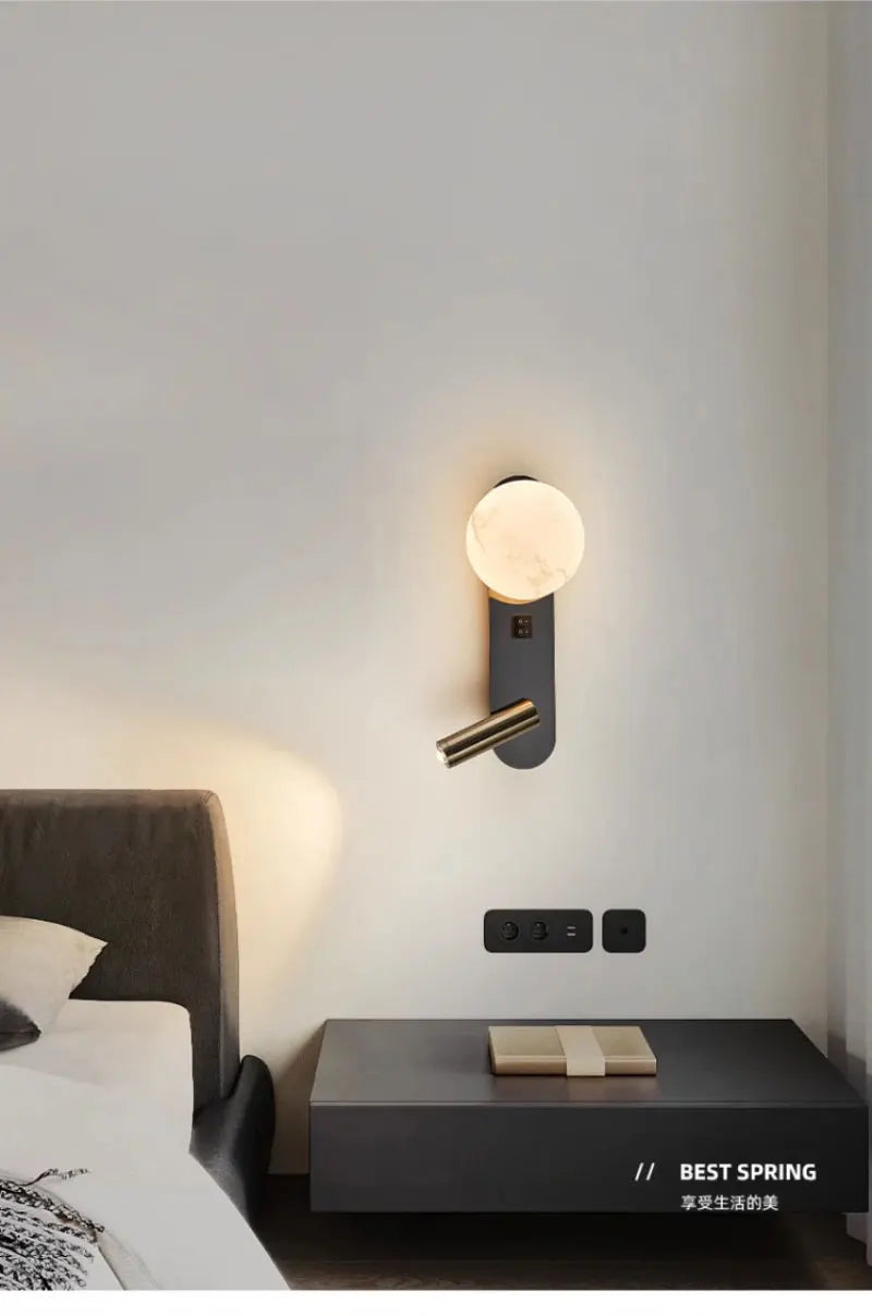 Nordic Modern Black and White Minimalist Wall Lamp Living Room Sofa Background Wall Decorative Lamp Light Luxury Bedroom Bedside