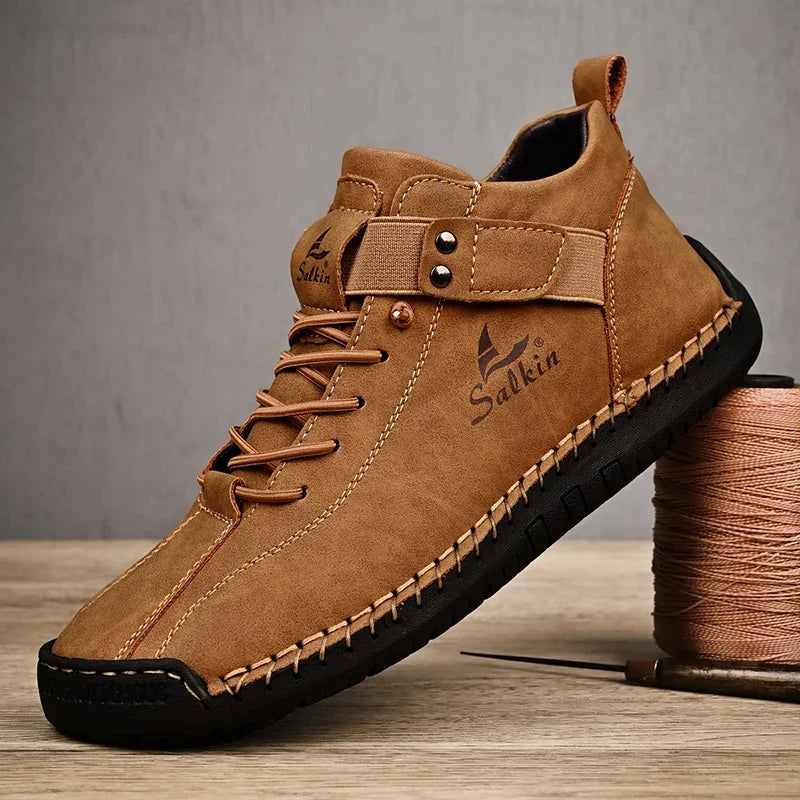 New Leather Casual Men Shoes Design Sneakers Man Breathable Leather Shoes Outdoor Men Ankle Boots