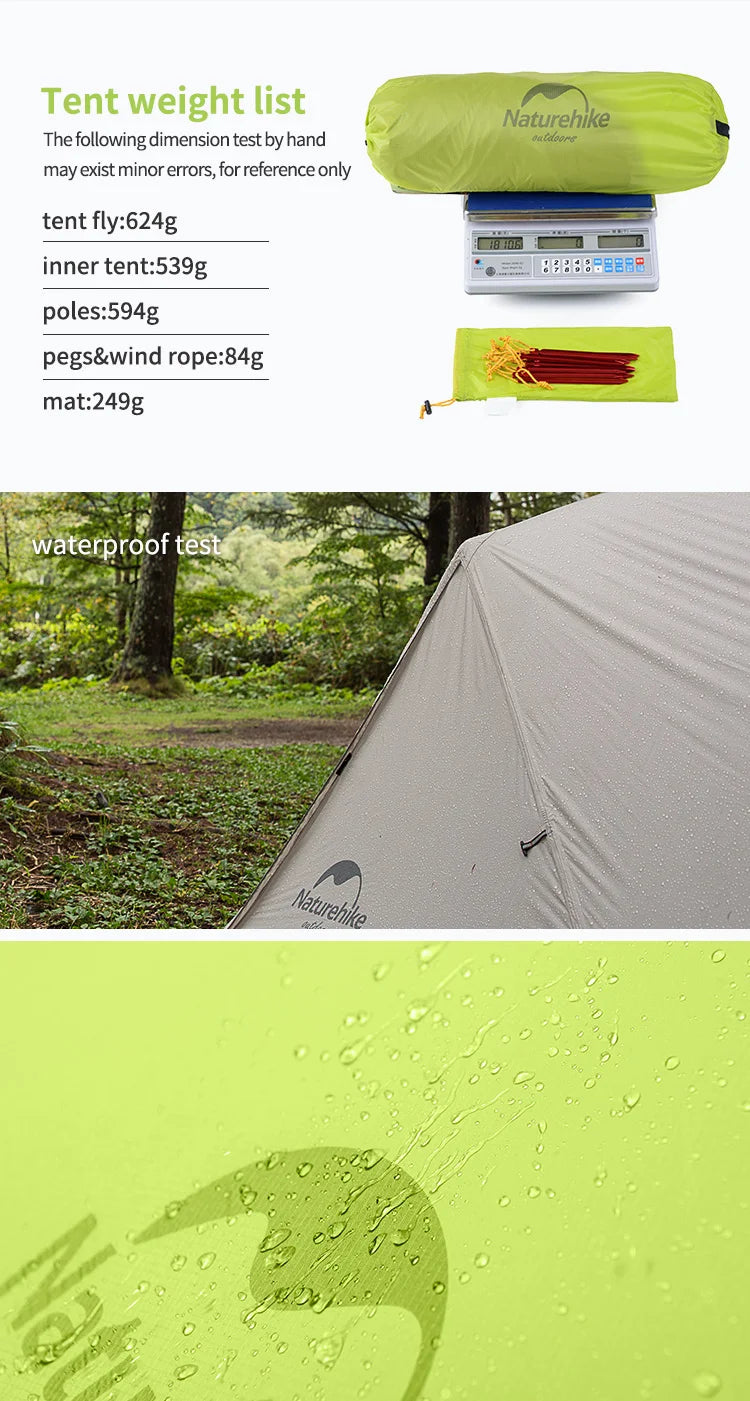 Naturehike Mongar Tent Camping Tent 2 Person Ultralight Professional Waterproof & Windproof Backpack Tent 20D Nylon Travel Tent