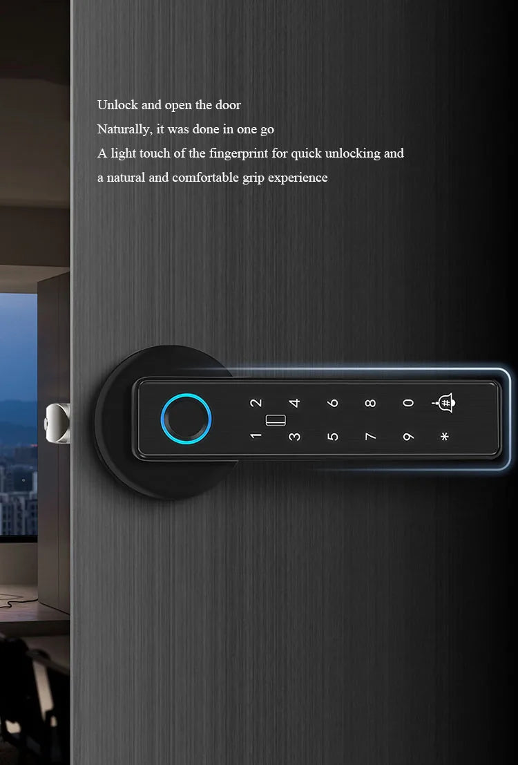 Tuya Smart Fingerprint Lock Financial Level Electronic Indoor Lock Handle Lock Support Password/Key/Bluetooth/APP Remote Unlock