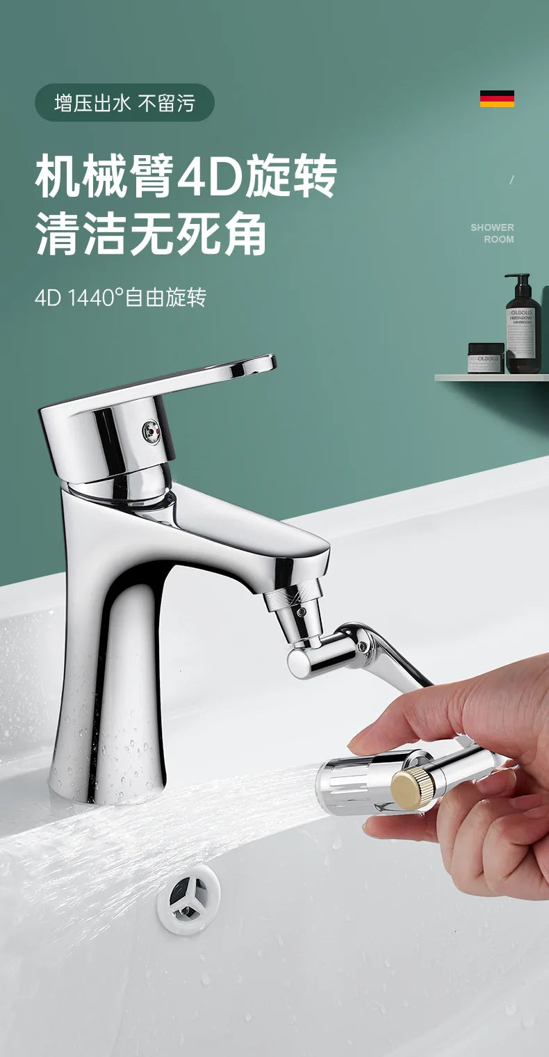 LED Temperature Sensor Kitchen Faucet Extender Metal Swivel Bathroom Tap Bubbler Nozzle 1440° Robotic Arm Tap Faucet Extension