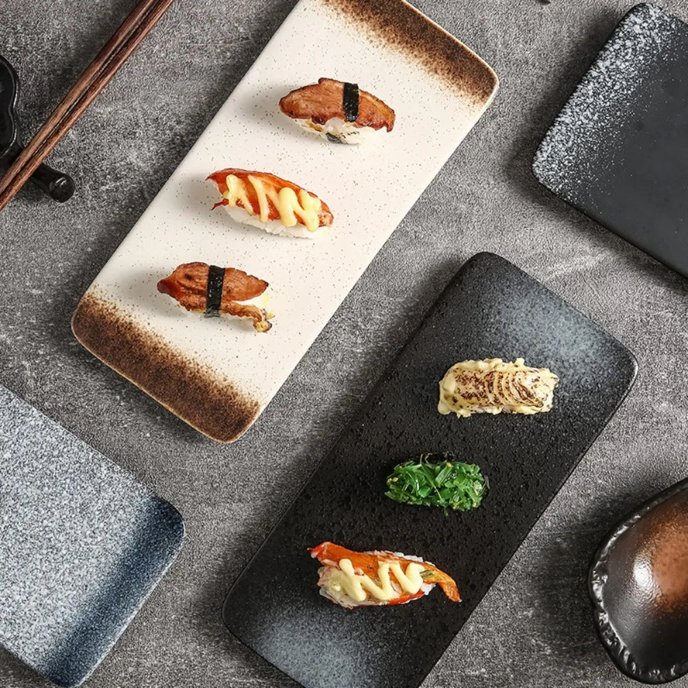Kitchen Accessories Ceramic Japanese Style Sushi Plate Exquisite Fashionable Dinner Plates Elegant Rectangle Flat Plates Home