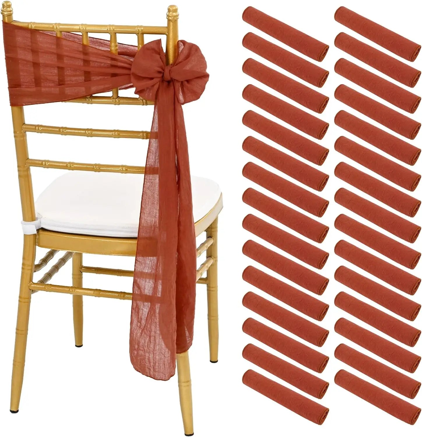 10-100Pcs Terracotta Chair Sashes for Wedding Chair Covers Cheesecloth Chair Bow Sashes Chair Ribbons for Party Ceremony 7x98In