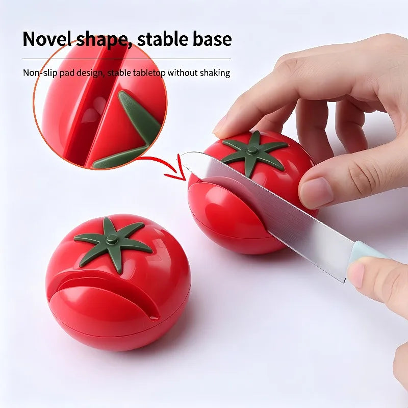 1pc Cartoon Tomato Shape Mini Knife Sharpener Portable Knife Sharpener Whetstone Scissors Kitchen Gadgets Kitchen Tools