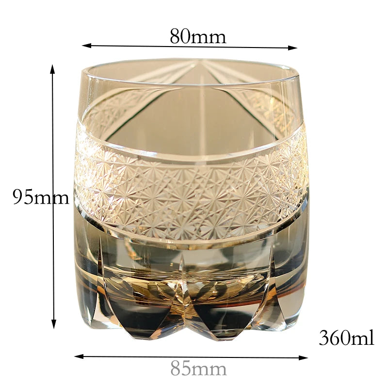 Edo Kiriko Fashioned Whiskey Glasses 360ml Amber Grey with Gift Box New Design New Arrival