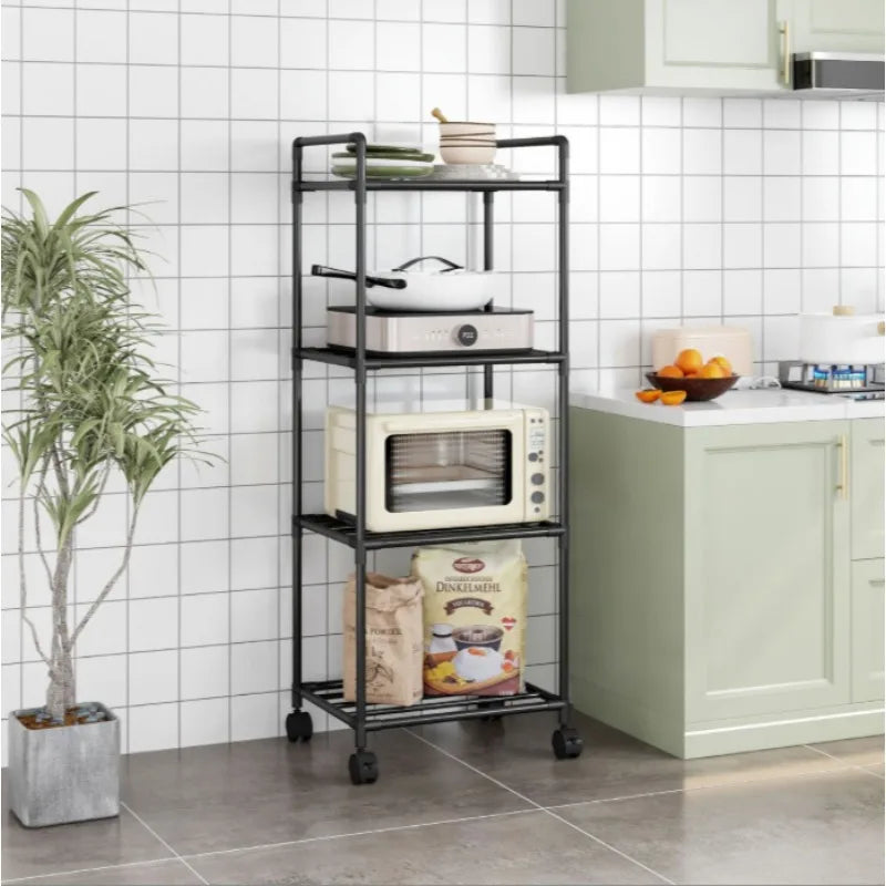 Kitchen Storage Rack Multilayer No Drill Rolling Shelf for Pots Microwave Oven Vegetables Organizer