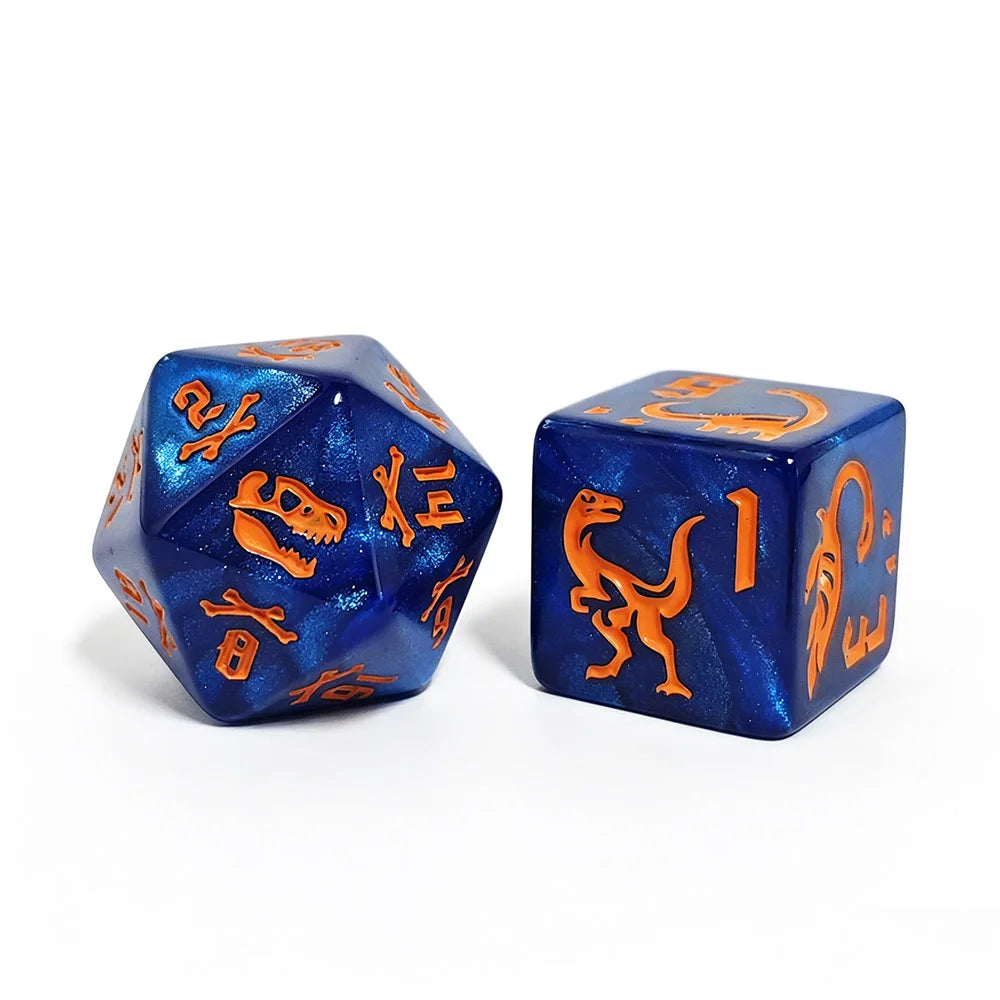 7Pcs Jurassic Ocean Blue Dinosaur Engraved Dice Set, Polyhedral Acrylic DND Dice for TTRPG RPG Board Games & Role Playing