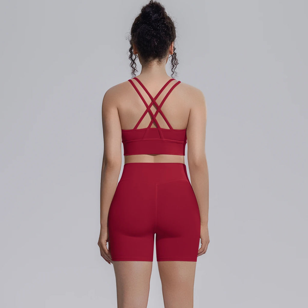 2PCS/set Yoga Set Summer Breathable Running Cycling Backless Sports Bra High Waist Peach Buttocks Fitness Shorts Gym Yoga Set