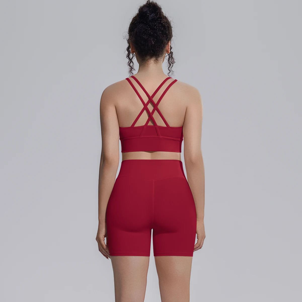 2PCS/set Yoga Set Summer Breathable Running Cycling Backless Sports Bra High Waist Peach Buttocks Fitness Shorts Gym Yoga Set