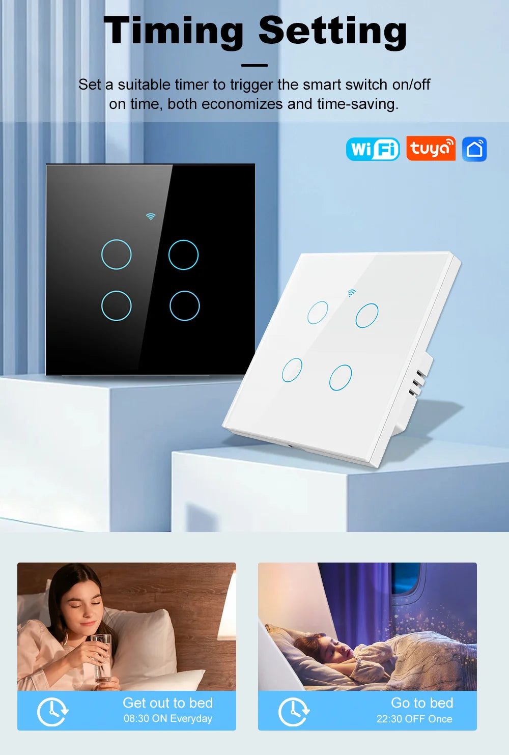 Smart EU Touch Sensor Switch Switches LED Crystal Glass Panel Wall Lamp Light Switch 1/2/3/4Gang No Neutral Wire APP Control