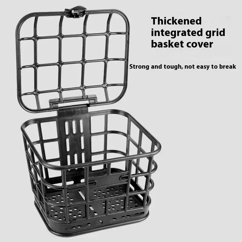 Durable Black PC Bike Basket with Lid; Front-Mounted, Anti-Extrusion for Electric Bikes