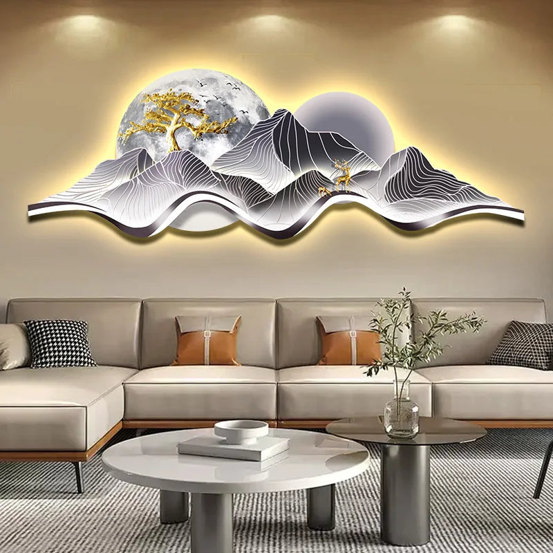 Modern LED Light Luxury Living Room High-grade Atmosphere Landscape Wall Lamp Painting Sofa Background Wall Lamp Painting