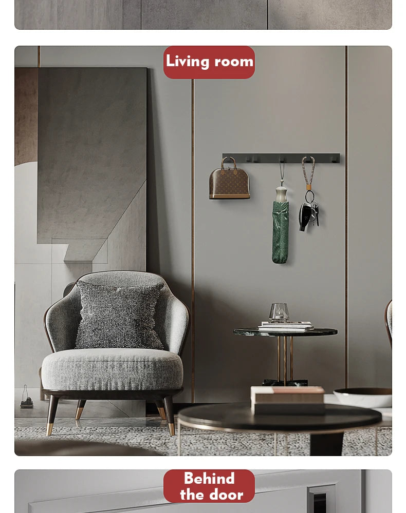 Bathroom Hardware Robe Hooks Matte Black/Gun Grey Color Wall Mounted Clothes Coat Hanger Towel Storage Space Aluminum FR203