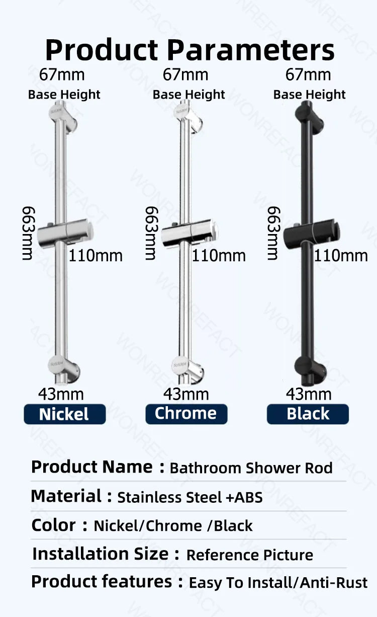 Bathroom Shower Seat Holder Rod Rail Wall Mounted Shower Slide Bar Adjustable Handheld Shower Bracket 304 Stainless Steel