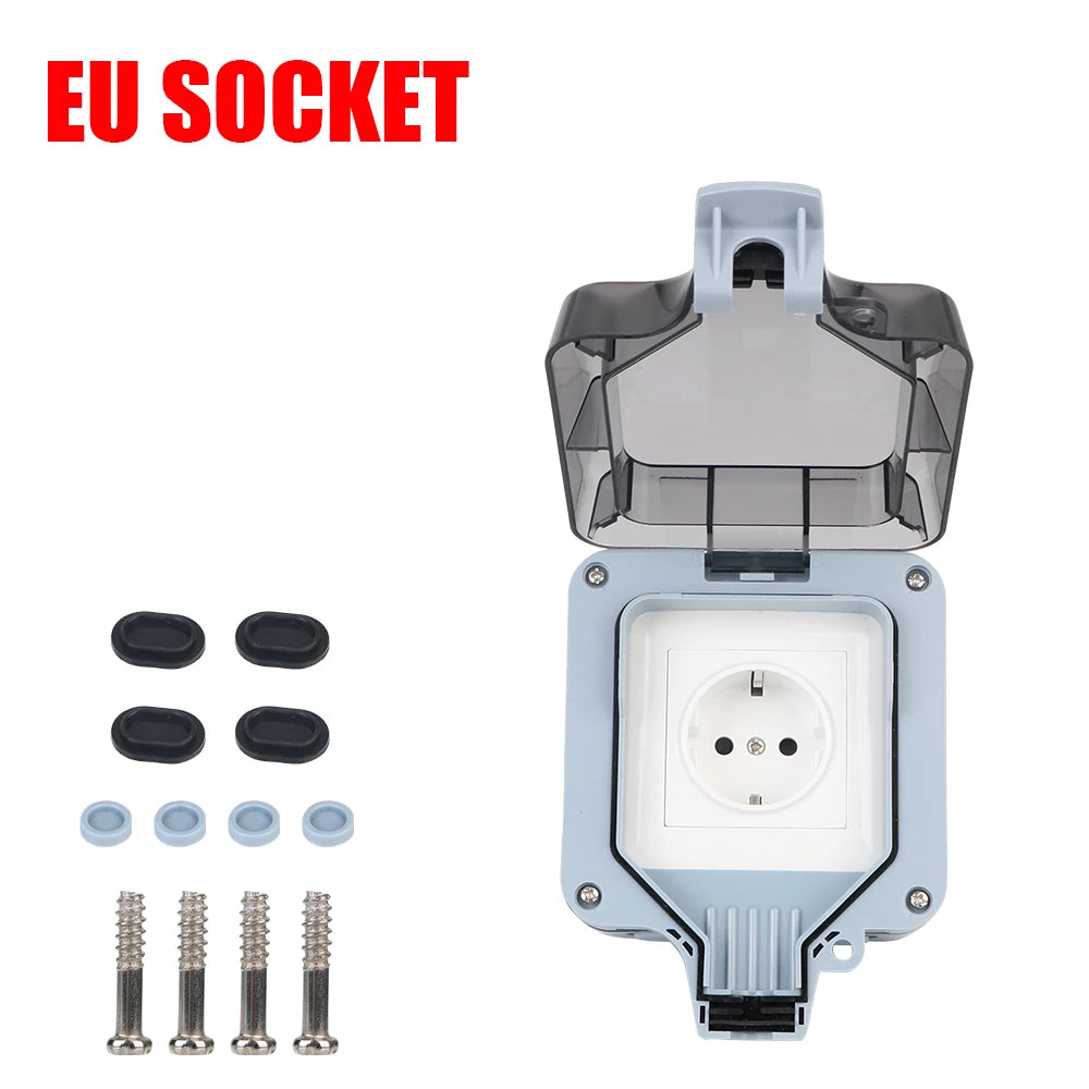 Double EU Socket Power Supply Switch Socket 16A Outdoor Wall Power Socket With USB Charging for Home& Garden IP66 Weatherproof