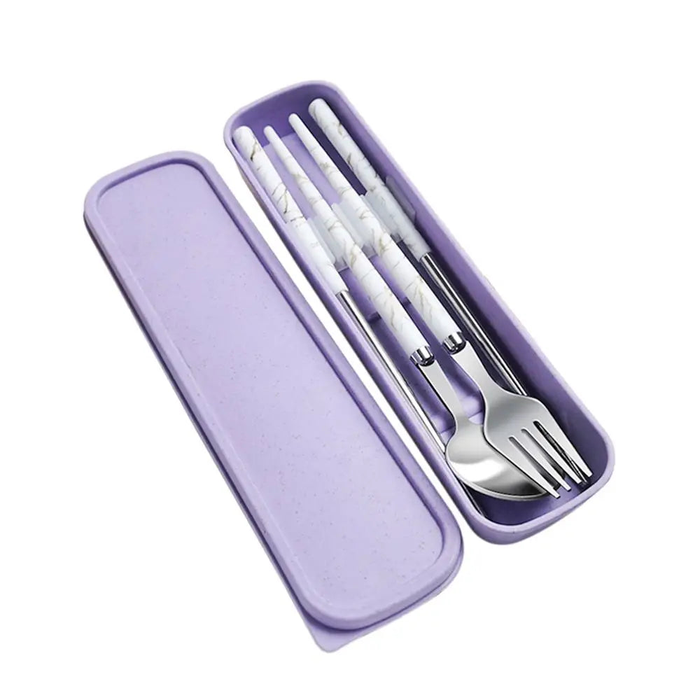 Kitchen Accessories Reusable With Box Tableware Portable Stainless Steel Spoon Fork Chopsticks Set Dinnerware Cutlery Set