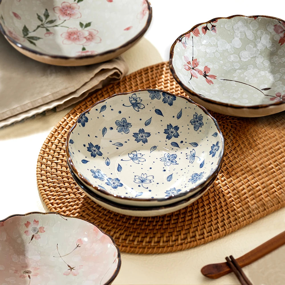 7.4inch Ceramic Dinner Plates Japanese Retro Deep Round Plate Dinner Plates Pasta Plate Kitchen Tableware Microwave Oven Bakware