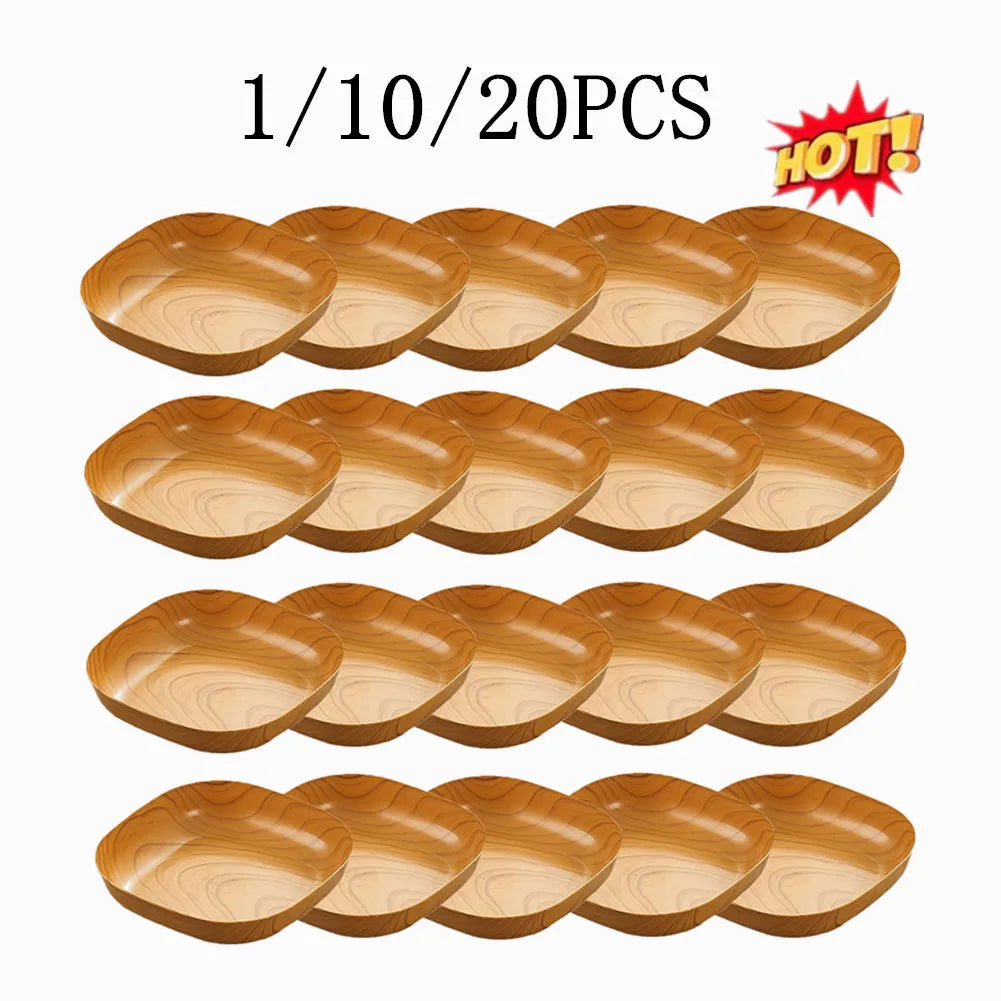 1/10/20Pcs Dish Kitchen Wood Grain Plastic Square Plate Dried Fruit Fruit Cake Snack Plates Snack Tableware Bowl Dish Dinnerware