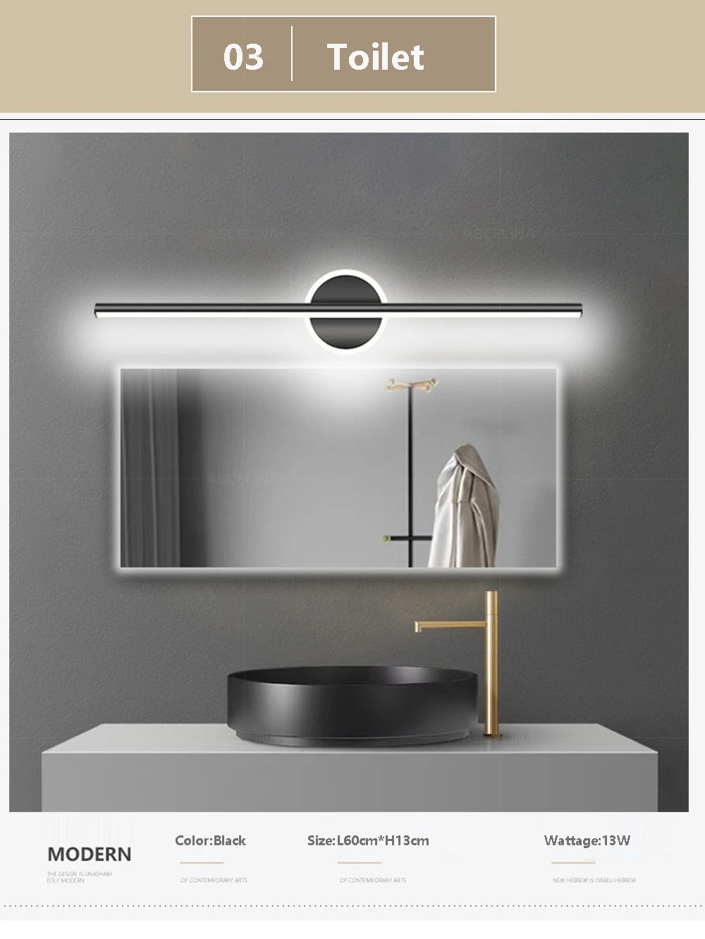 Modern LED Wall Lamp Black Mirror Light Dresser Bathroom Toilet  Long Strip Lamps Home Decor 40/60/80CM Led Lighting Lustre