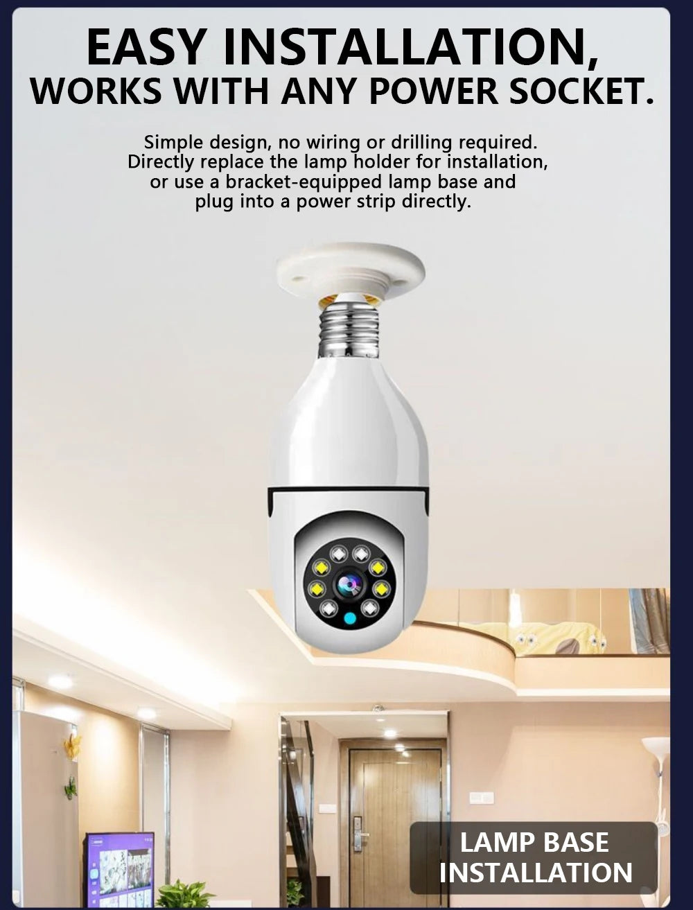 Smart Wireless Security Camera 2.4GHz WiFi, Plug & Play No Installation, Indoor Outdoor, Pet Monitoring for Home Travel Rental,
