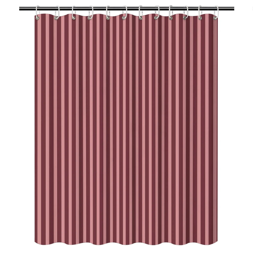 Cabernet & Apricot Stripe Shower Curtain – Modern Vertical Stripes, 12 Hooks, 70.87×70.87" Minimalist Bathroom Decor