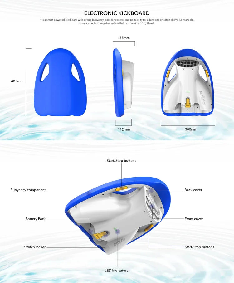 Electric Swimming Kickboard 3-Speed Swim Training Board for Kids & Adults Rechargeable Pool Float for Water Sports&Swim Practice