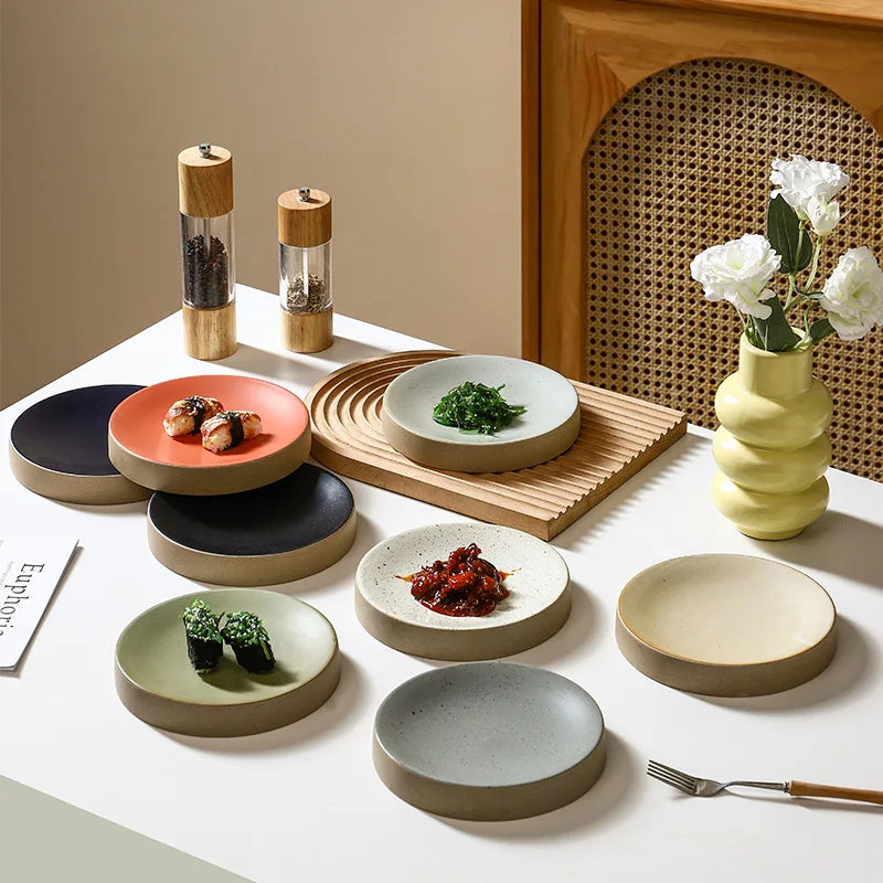 Premium Western Cuisine Plate Retro Round Plate Commercial Ceramic Tableware Cylinder  Simple Cake Dim Sum