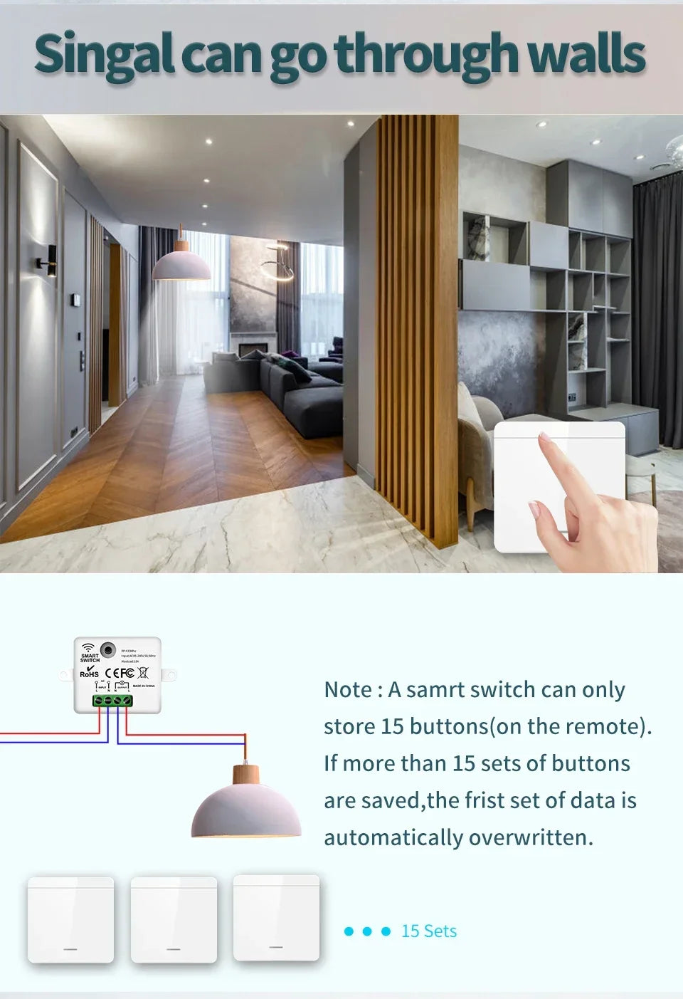 Wireless 433MHz Smart Switch Light 1/2/3Gang 86 Wall Panel Switch with Remote Control Relay Receiver 10A 110V 220V For LED Lamp