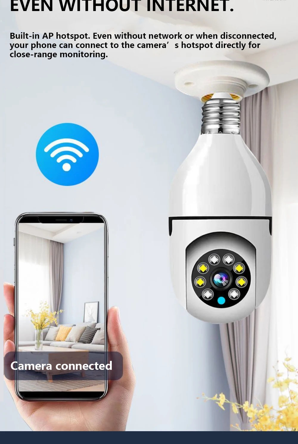 Smart Wireless Security Camera 2.4GHz WiFi, Plug & Play No Installation, Indoor Outdoor, Pet Monitoring for Home Travel Rental,