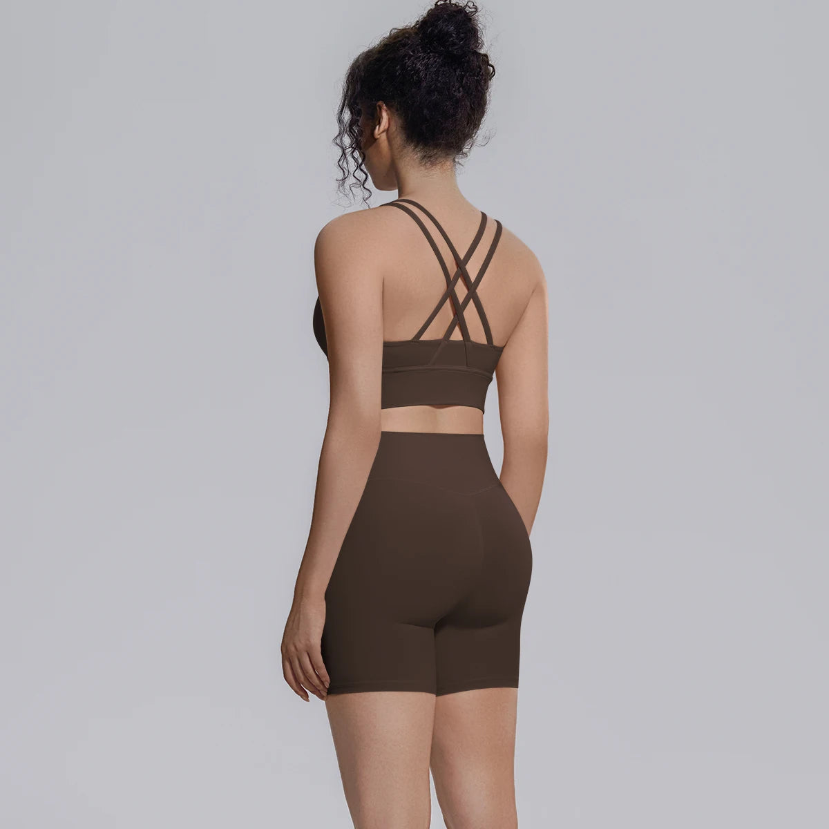 2PCS/set Yoga Set Summer Breathable Running Cycling Backless Sports Bra High Waist Peach Buttocks Fitness Shorts Gym Yoga Set