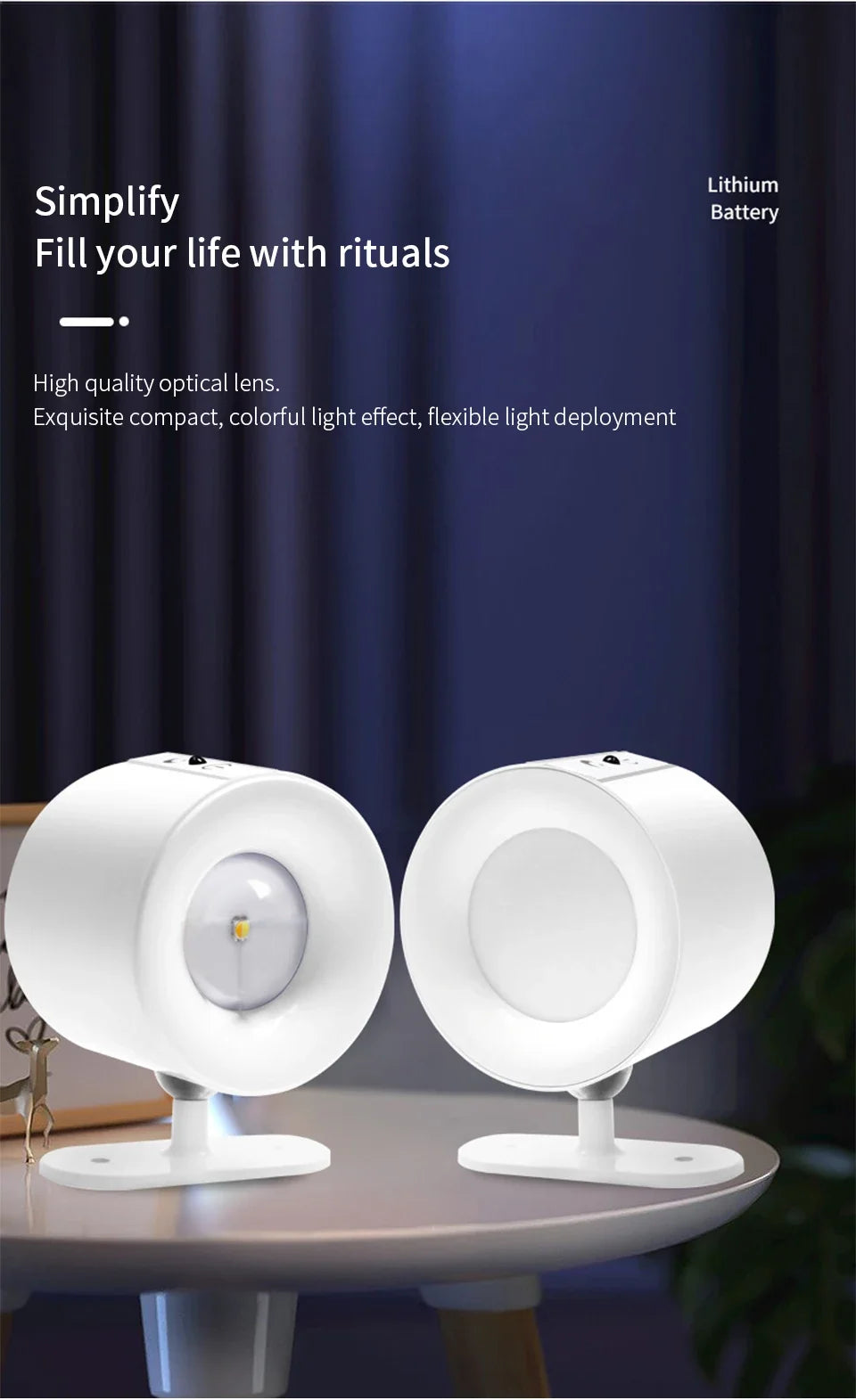 LED Wall Light Rechargeable Touch Double Head Wall Lamp 360 Rotatable 3 Colors Sconces Light Wireless Night Lights For Bedroom