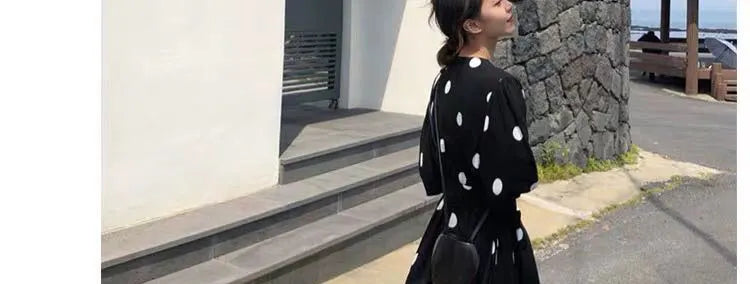 plus Size Polka Dot Chiffon Dr Romantic Slimming Long Skirt V Ne Elastic Waist Summer Faionable Casual Vintage Sle