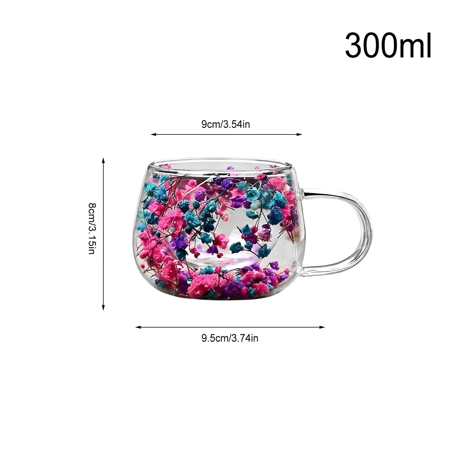 300ml Glass Cup with Dried Flower Heat Resistant Drinking Glasses for Water Juice Milk Coffee Tea Home Cafe Office Party