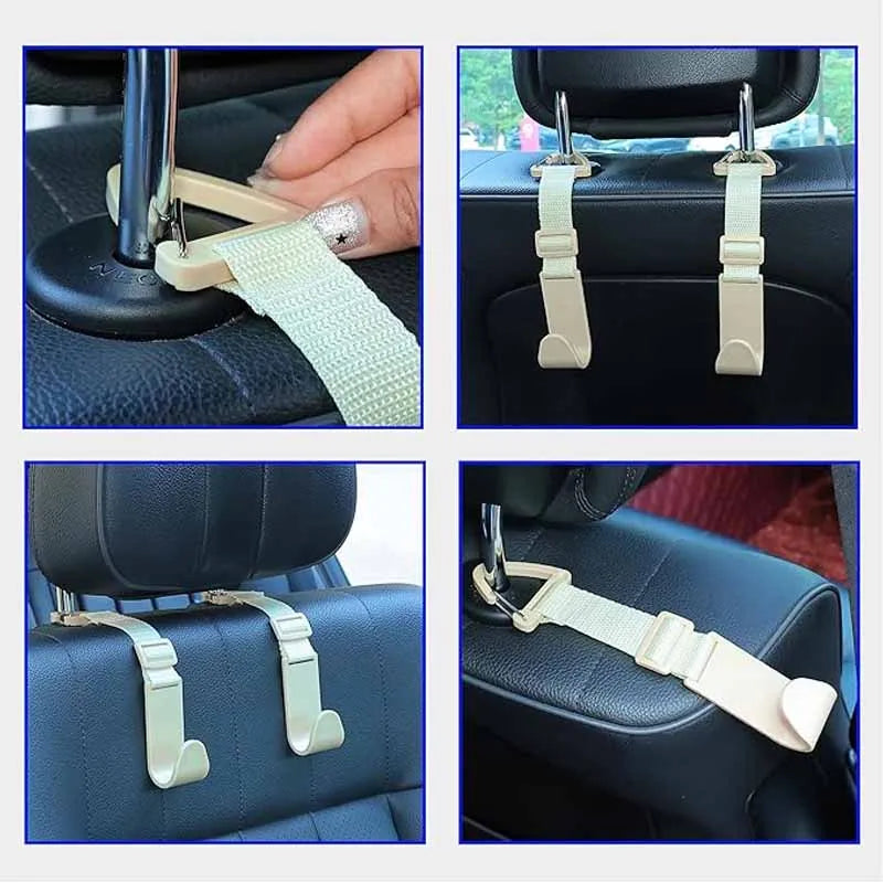 4PCS Car Seat Headrest Hook Universal Adjustable Vehicle Organizer Storage Hanger Holder for Purse Bags Universal Fit with Clip