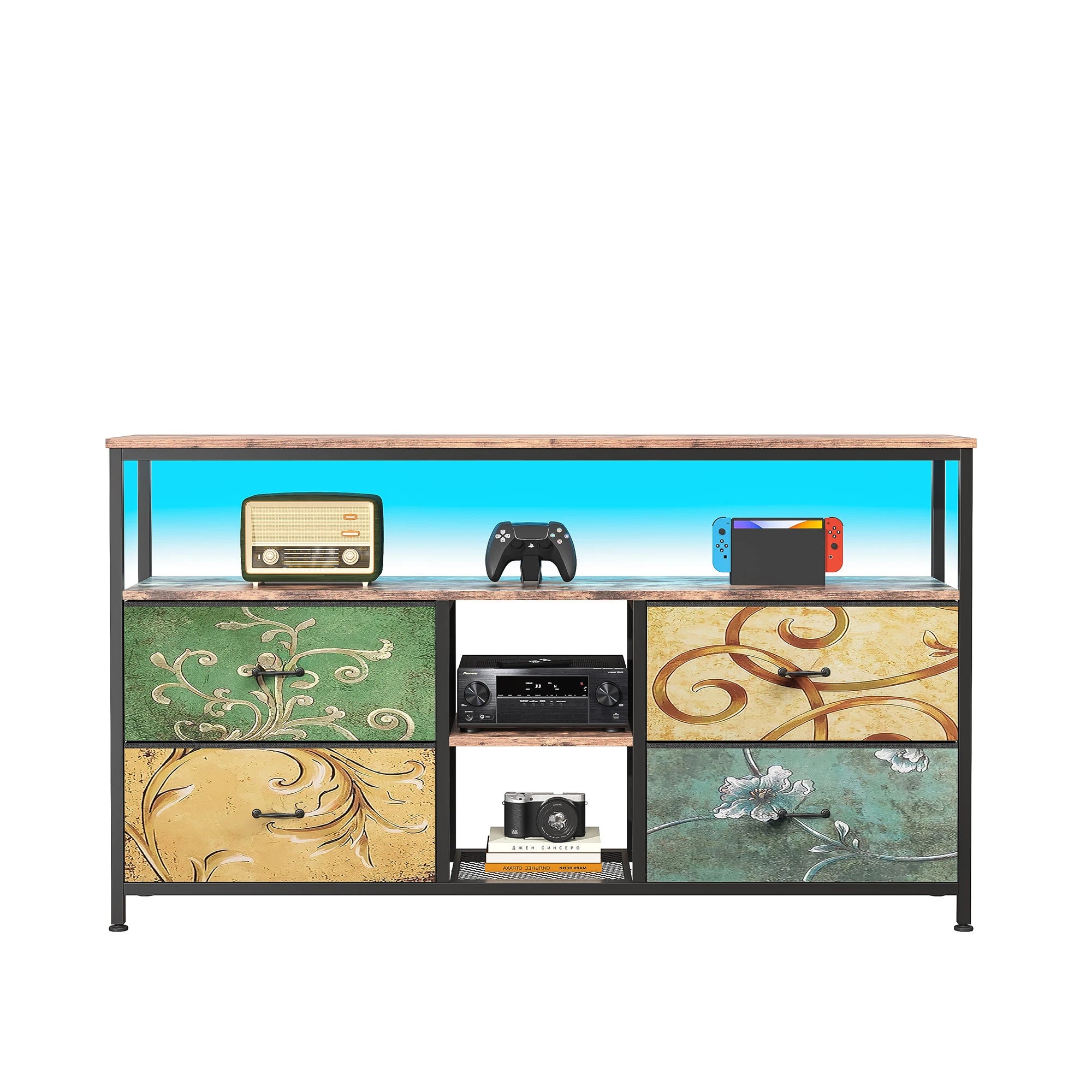 Rosahqnda TV stand with 4 drawers, TV cabinet, , adjustable shelves, TV table, TV cabinet living room furniture