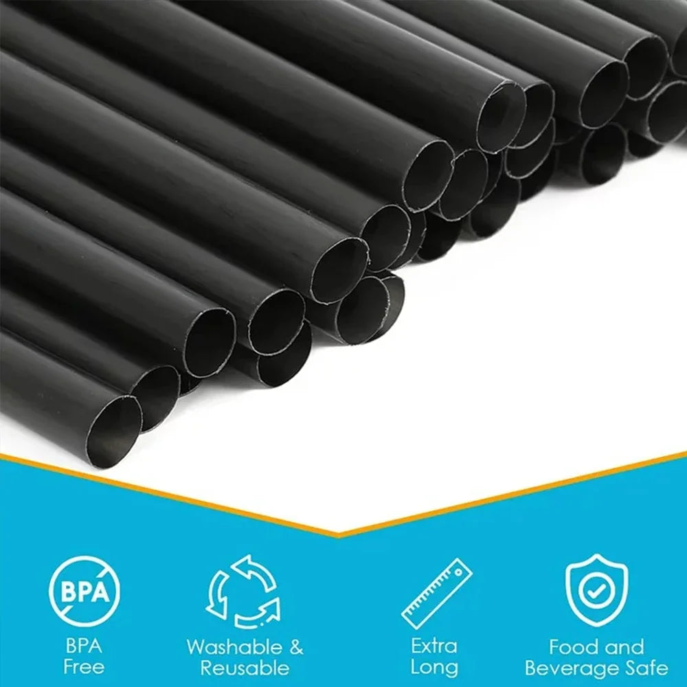 100/400pcs Big Black Straws for Drinks Big Milkshake Straws  Drinking  Bubble Tea Straw   Party and Wedding Accessories